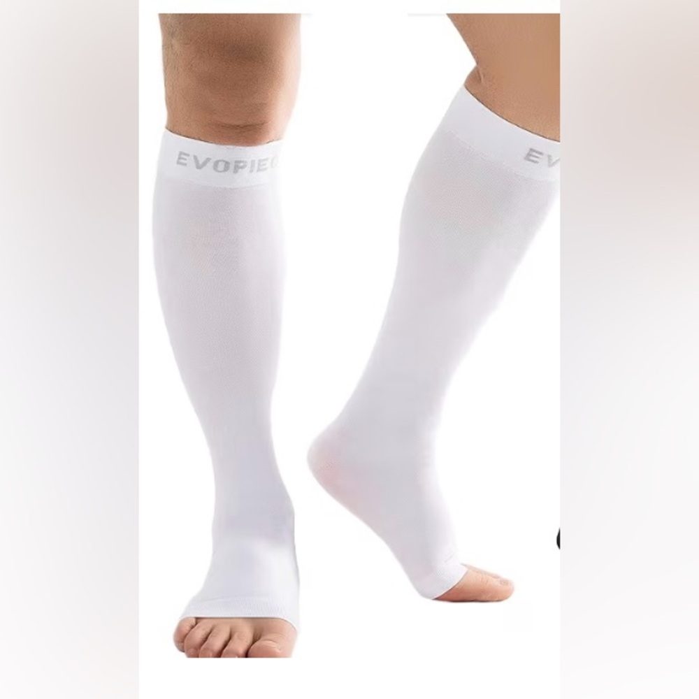 15-20mmHg Open Toe Compression Socks White